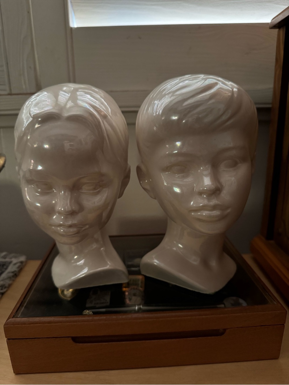 MCM Ceramic Decorative Head Busts in Cream - Pair